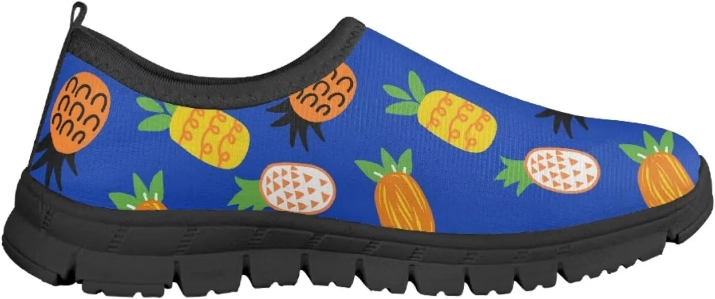 Tropical Pineapple Kids Running Shoes Low-Cut Polyester Fabric Sneakers for Boys and Girls Casual Tennis Shoes Breathable Laceless Wide Shoes