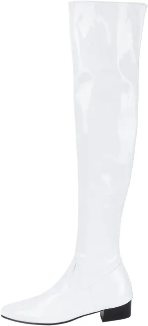 UniqueStride Womens Flat Thigh High Chunky Heels Boots Pointed Toe Side Zipper Patent Over The Knee Boots