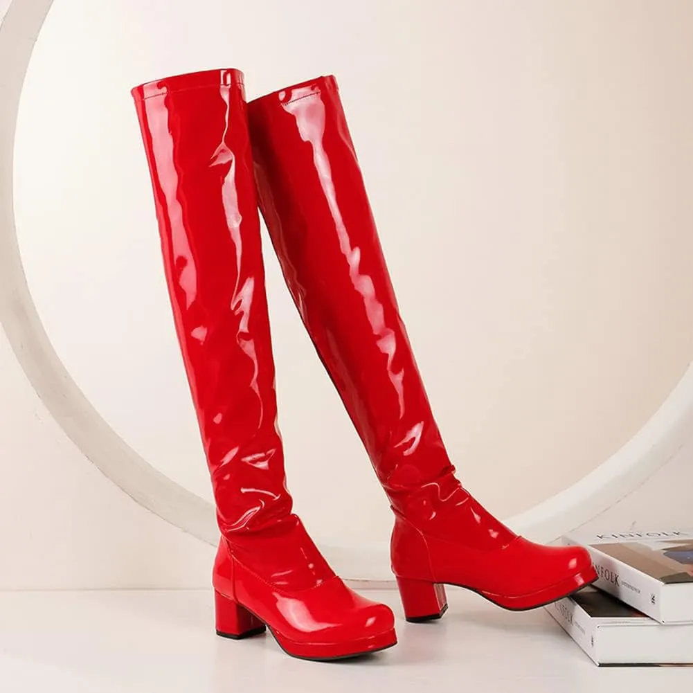 VULTRO Women's Winter Over The Knee Boots Block Heel Back Zipper Long Tube Boots Waterproof Boots