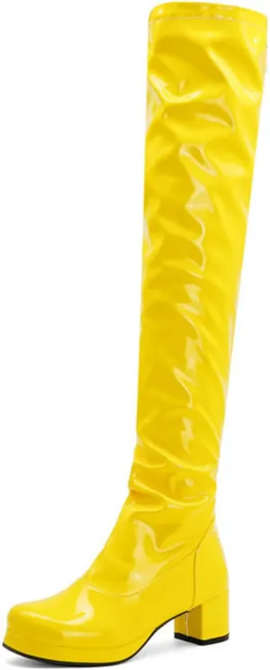 VULTRO Women's Winter Over The Knee Boots Block Heel Back Zipper Long Tube Boots Waterproof Boots