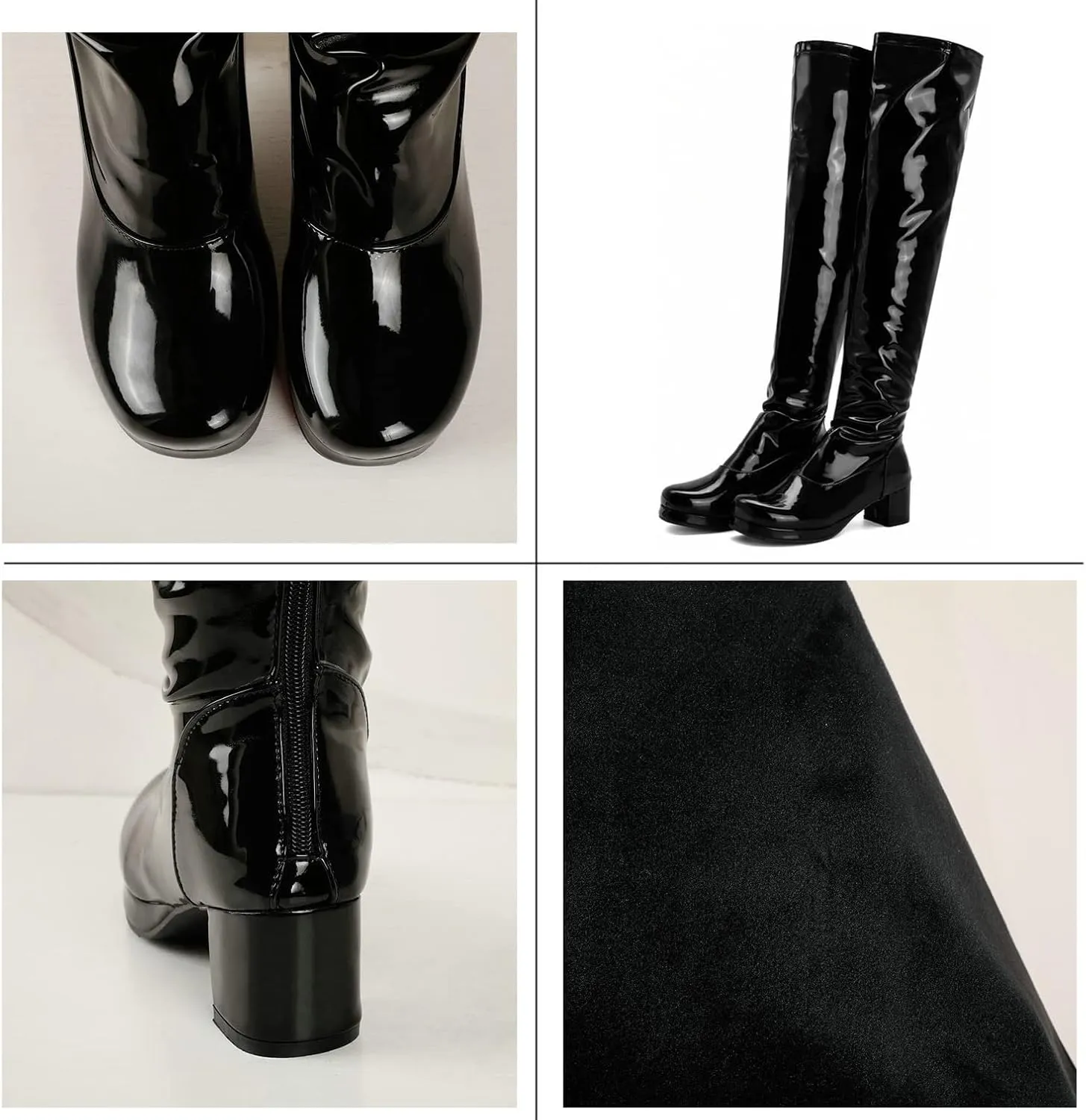 VULTRO Women's Winter Over The Knee Boots Block Heel Back Zipper Long Tube Boots Waterproof Boots