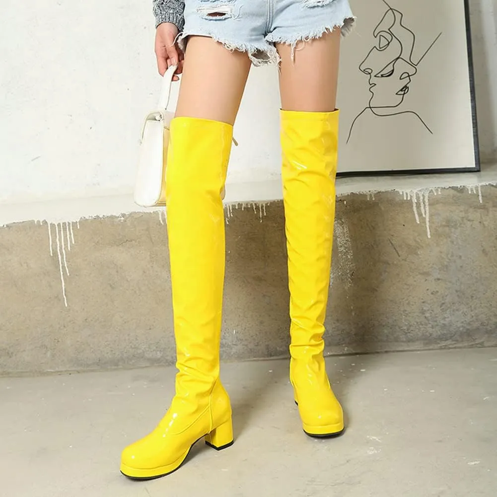 VULTRO Women's Winter Over The Knee Boots Block Heel Back Zipper Long Tube Boots Waterproof Boots