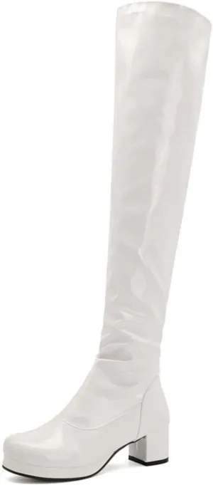 VULTRO Women's Winter Over The Knee Boots Block Heel Back Zipper Long Tube Boots Waterproof Boots