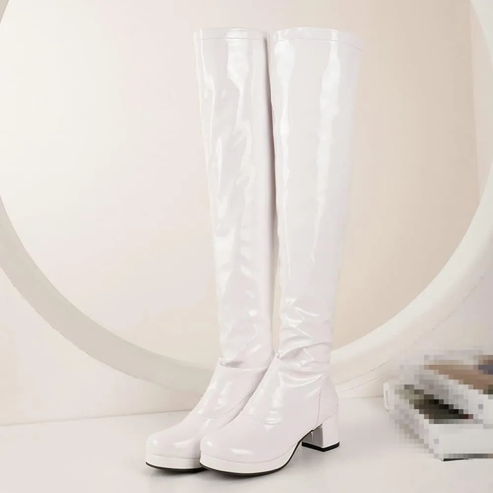 VULTRO Women's Winter Over The Knee Boots Block Heel Back Zipper Long Tube Boots Waterproof Boots