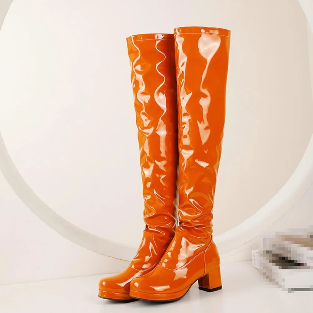 VULTRO Women's Winter Over The Knee Boots Block Heel Back Zipper Long Tube Boots Waterproof Boots