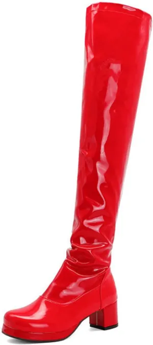 VULTRO Women's Winter Over The Knee Boots Block Heel Back Zipper Long Tube Boots Waterproof Boots