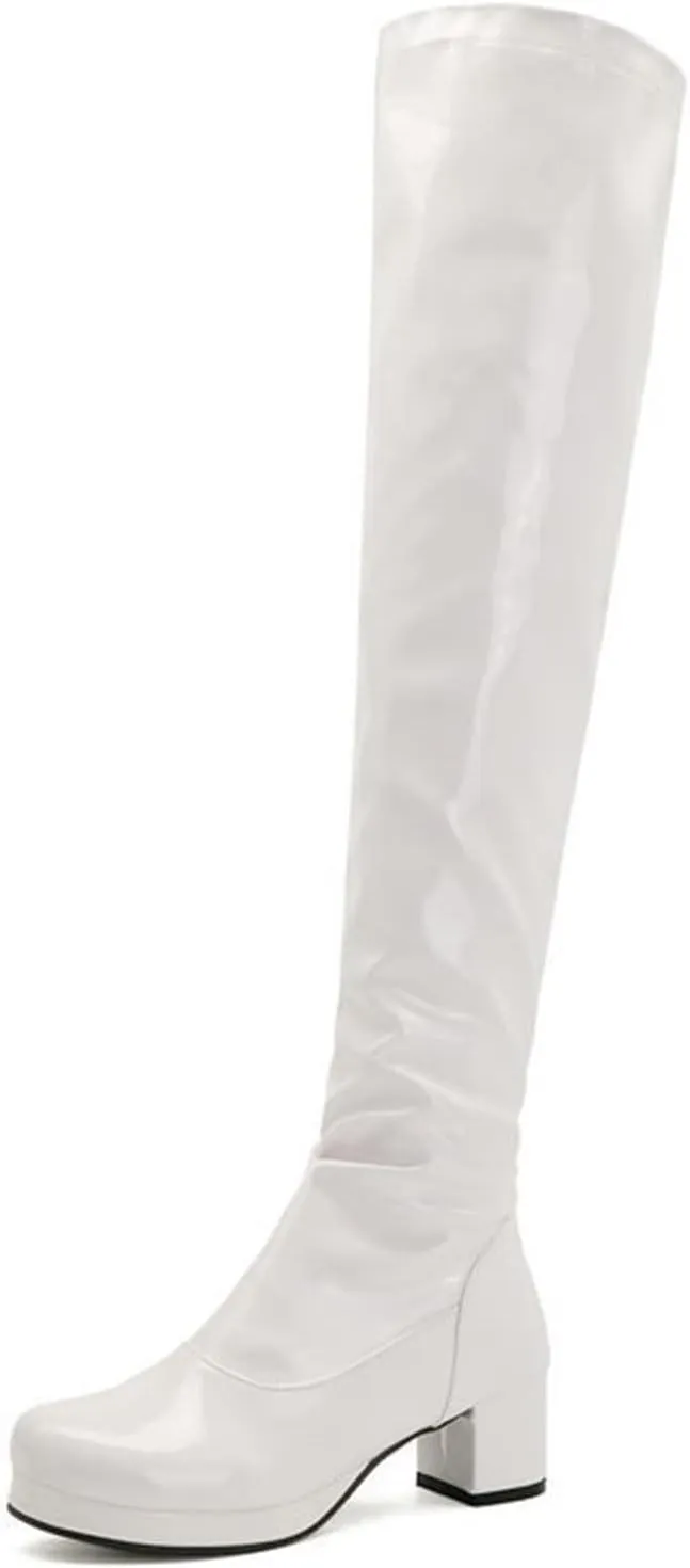 VULTRO Women's Winter Over The Knee Boots Block Heel Back Zipper Long Tube Boots Waterproof Boots