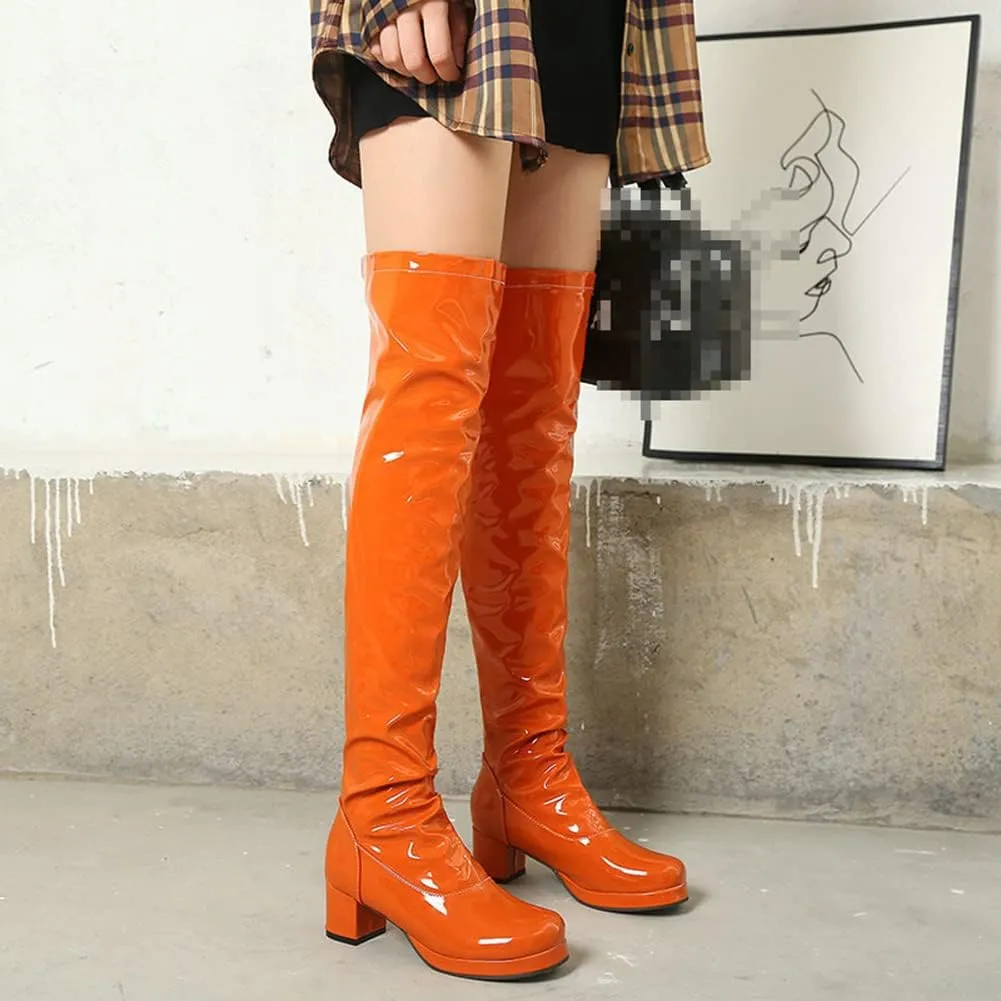 VULTRO Women's Winter Over The Knee Boots Block Heel Back Zipper Long Tube Boots Waterproof Boots