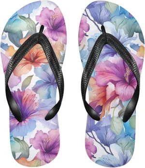 Watercolor Colorful Flower Womens Flip Flops Sandals Slim Flip Flops