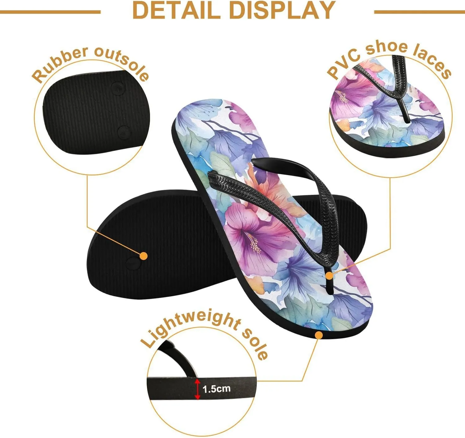Watercolor Colorful Flower Womens Flip Flops Sandals Slim Flip Flops