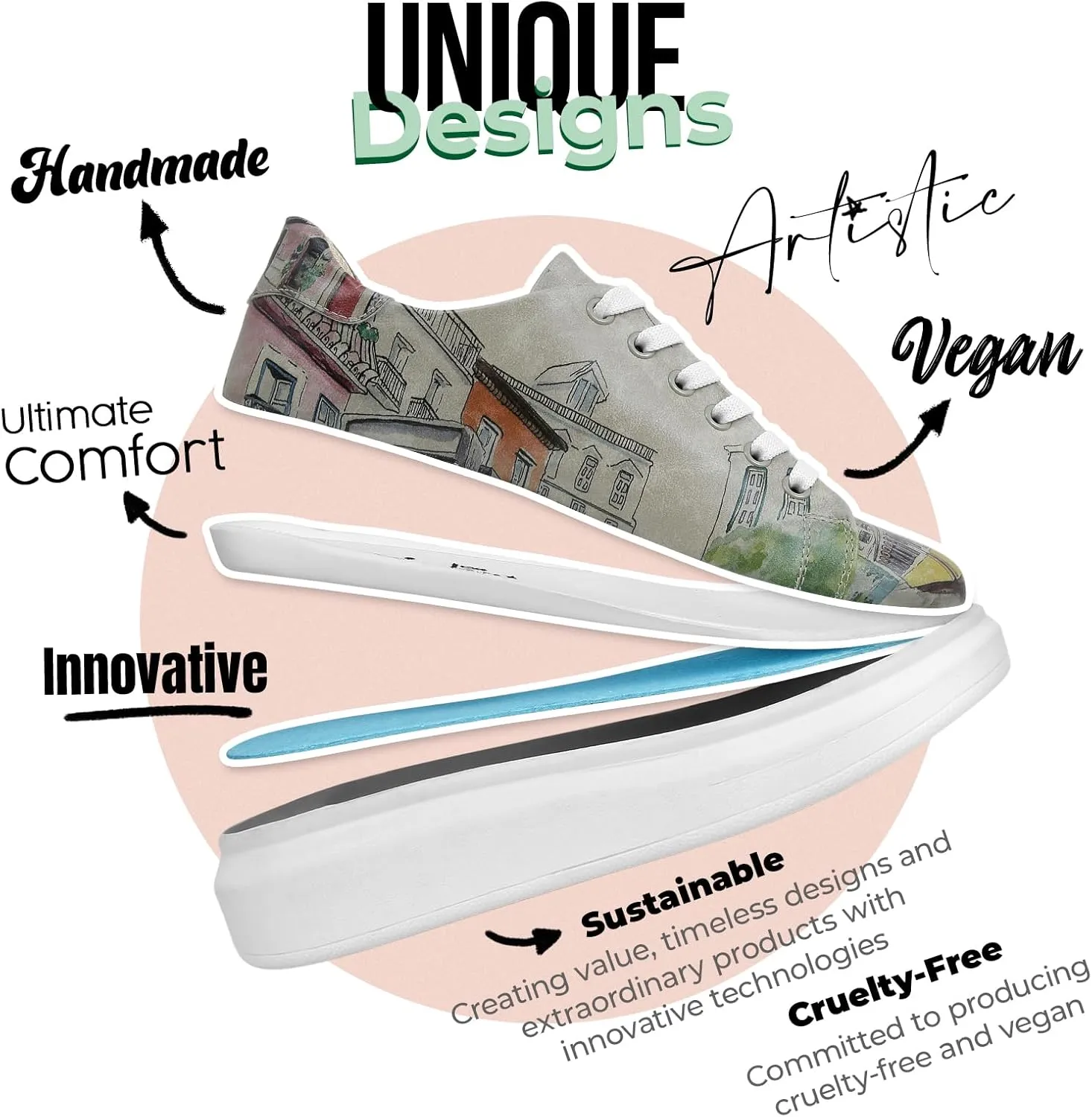 Wedge Platform Sneakers for Women - Handmade Vegan Leather, Unique Chunky Sneakers