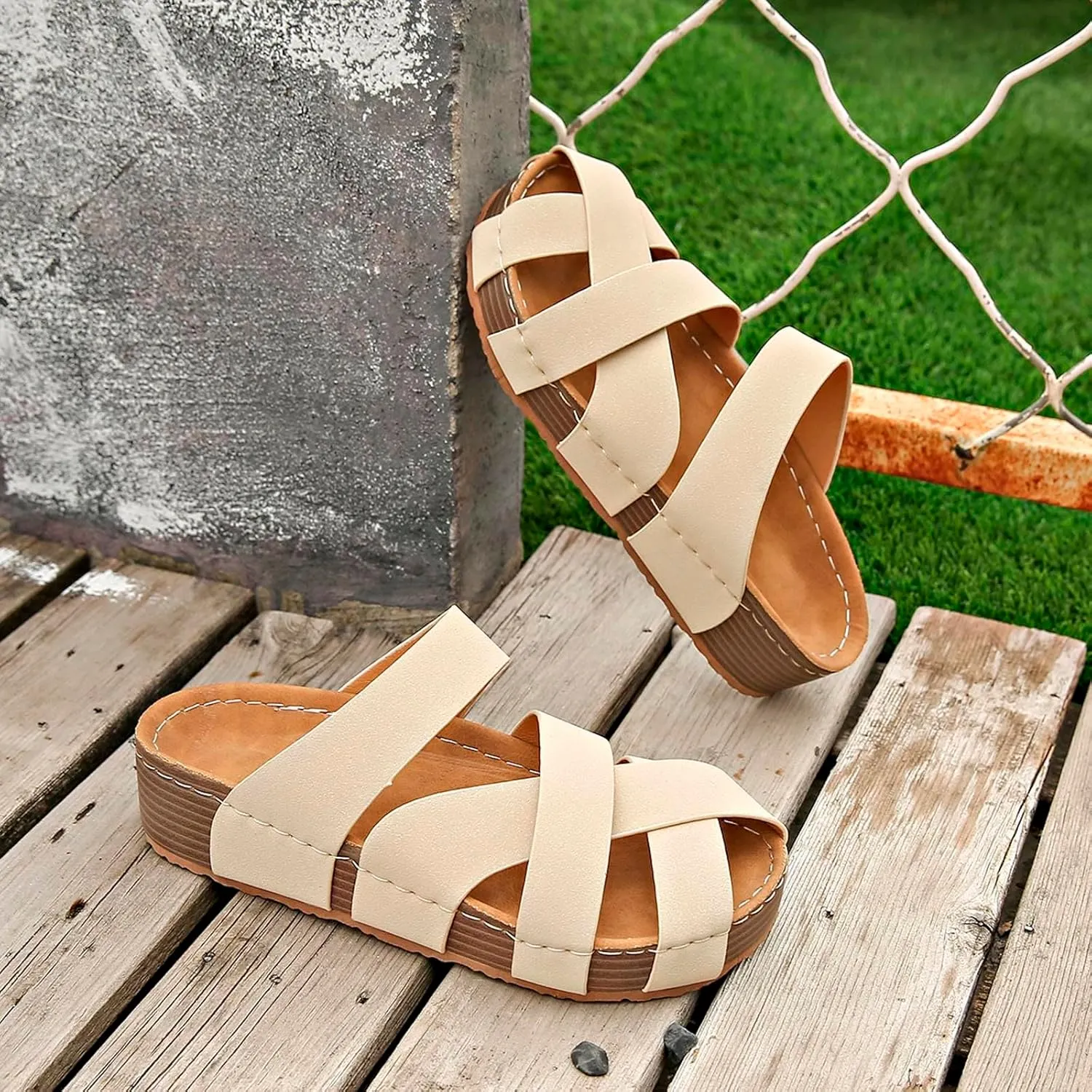 Wedge Sandals for Women Summer Dressy Open Toe Sandals Outdoor Hollow out Sandal Casual Strappy Beach Slippers
