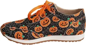 Women Halloween Pumpkin Print Canvas Shoes Skull Head Ghost Print Lace Up Low Top Sneakers Ladies Slip on Flats Loafers Shoes,Casual Breathable Comfortable Walking Canvas Sneakers Shoes