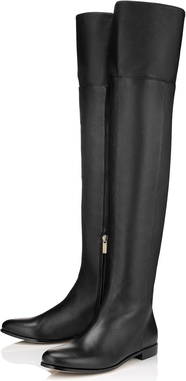 Women Winter Over the Knee Boots Flat Booties Round Toe Side Zipper Casual Riding Thigh High Boots