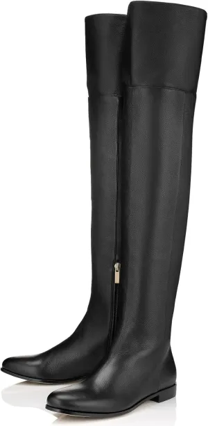 Women Winter Over the Knee Boots Flat Booties Round Toe Side Zipper Casual Riding Thigh High Boots
