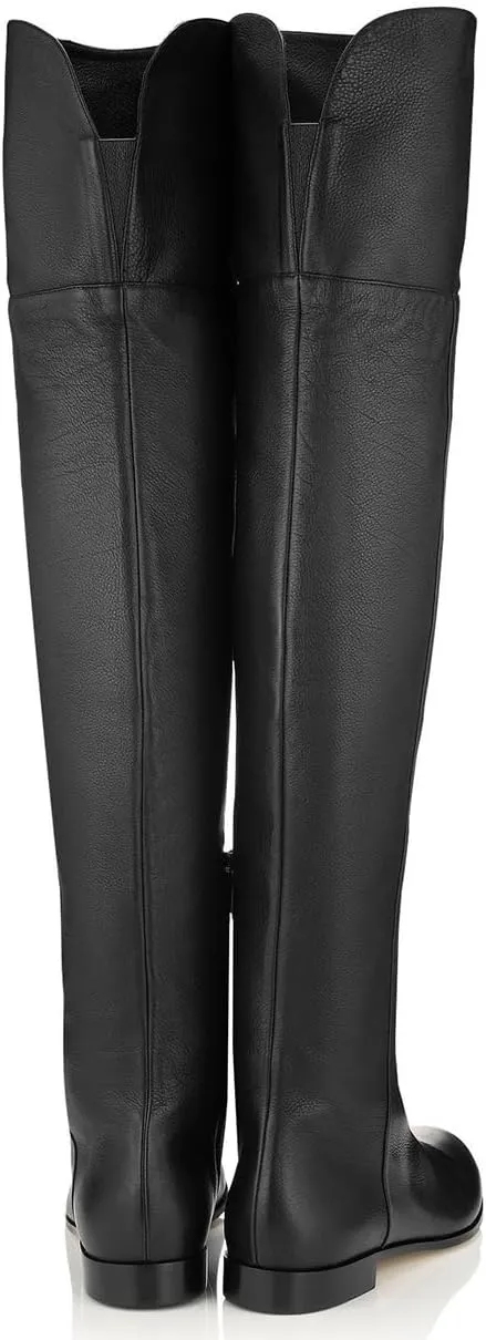 Women Winter Over the Knee Boots Flat Booties Round Toe Side Zipper Casual Riding Thigh High Boots