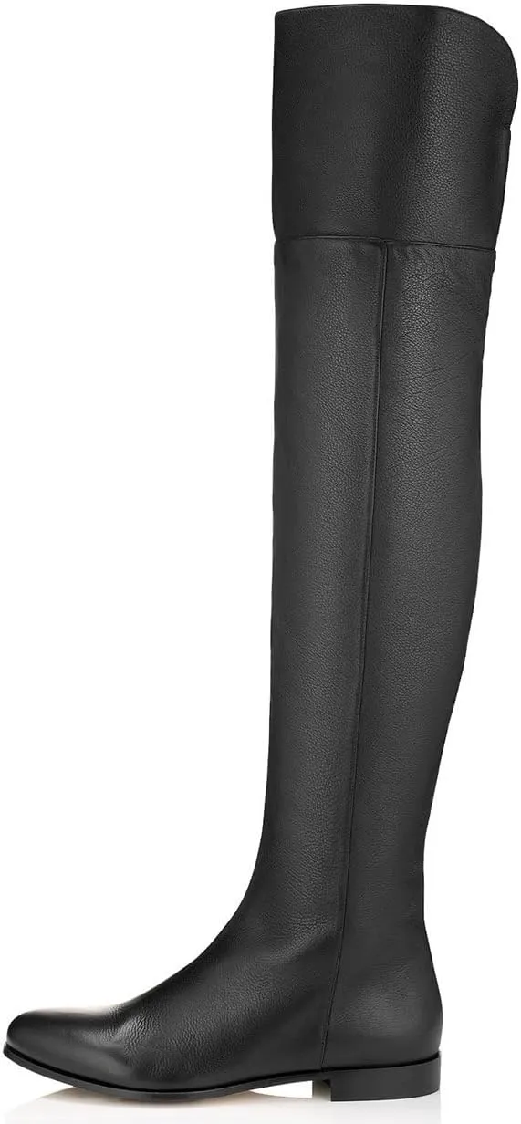 Women Winter Over the Knee Boots Flat Booties Round Toe Side Zipper Casual Riding Thigh High Boots