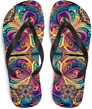 Women's Adorble Artsy Colorful Trippy Mandala Luxe Flip-Flops