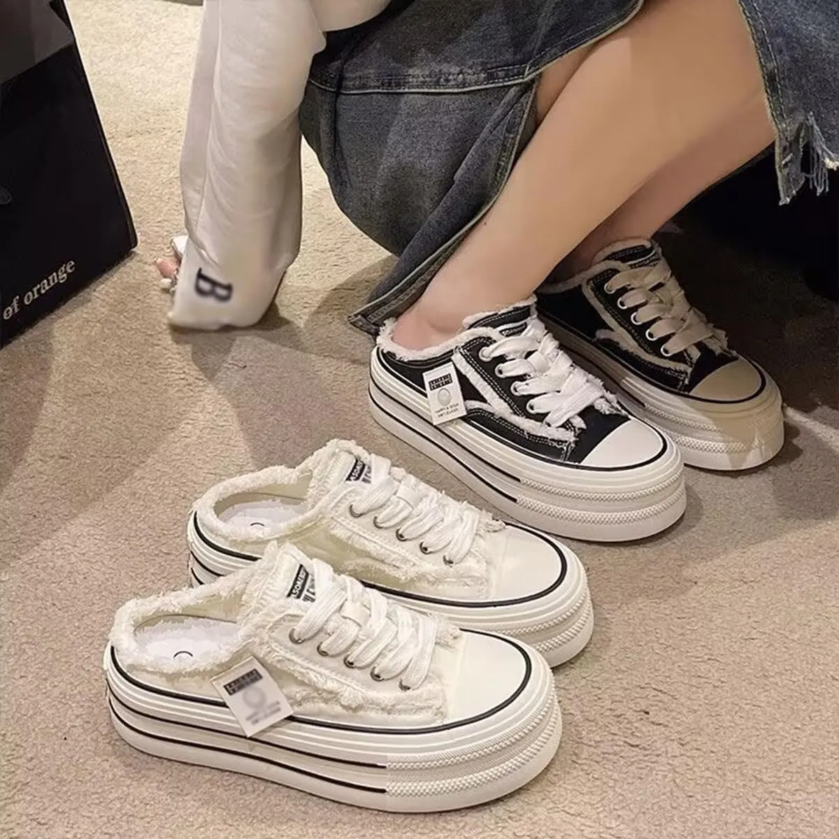 Women's Canvas Mules for Women,Mule White Sneakers for Women 2025,Slip on Platform Mules,Platform Mule Sneakers for Women,Breathable Casual Indoor Outdoor,Comfortable Mule Backless Holiday Shoes