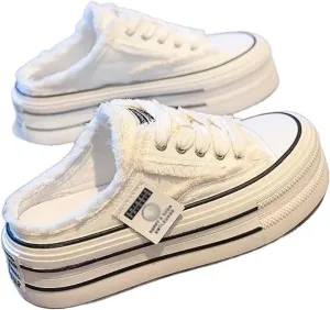 Women's Canvas Mules for Women,Mule White Sneakers for Women 2025,Slip on Platform Mules,Platform Mule Sneakers for Women,Breathable Casual Indoor Outdoor,Comfortable Mule Backless Holiday Shoes