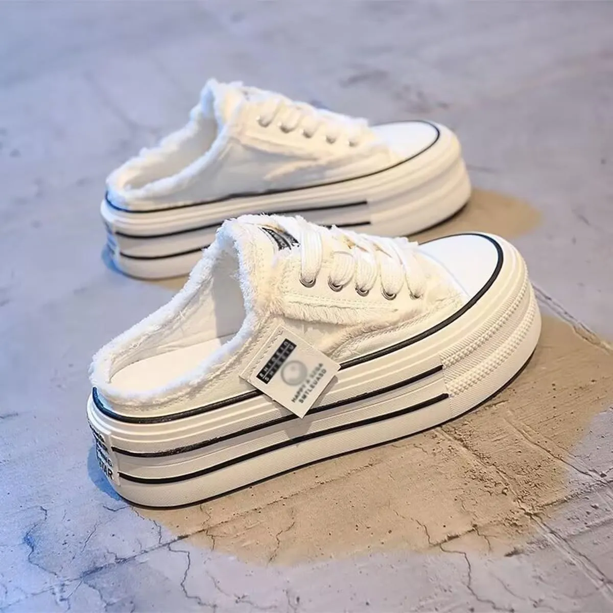 Women's Canvas Mules for Women,Mule White Sneakers for Women 2025,Slip on Platform Mules,Platform Mule Sneakers for Women,Breathable Casual Indoor Outdoor,Comfortable Mule Backless Holiday Shoes