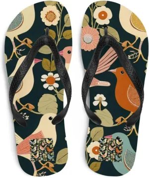 Women's Chic Artsy Colorful Vintage Birds Luxe Flip-Flops