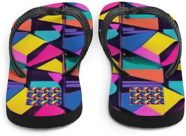 Women's Colorful 80s Retro Pattern Throwback Psychedlic Flip-Flops