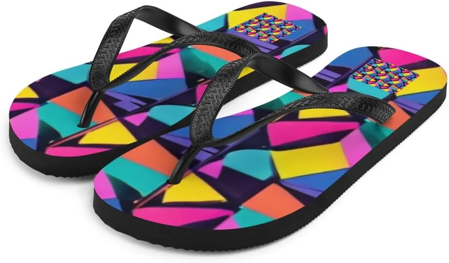 Women's Colorful 80s Retro Pattern Throwback Psychedlic Flip-Flops