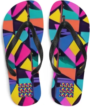 Women's Colorful 80s Retro Pattern Throwback Psychedlic Flip-Flops