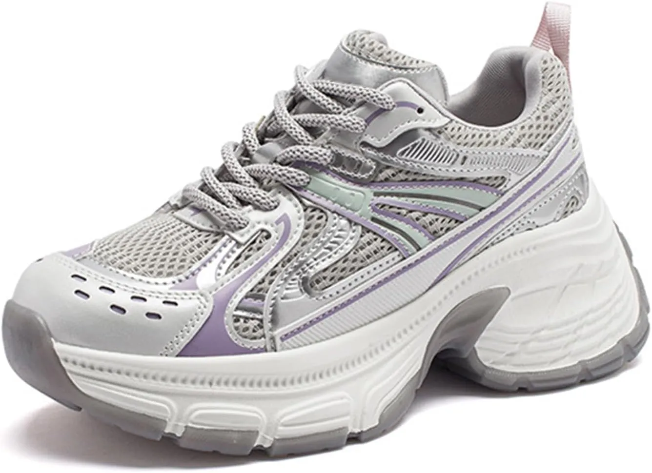Women's Fashion Sneakers - Casual Platform Chunky Trainers with Breathable Mesh for Autumn, and Smaller Feet - Single Shoes Ideal for Her,Purple-38