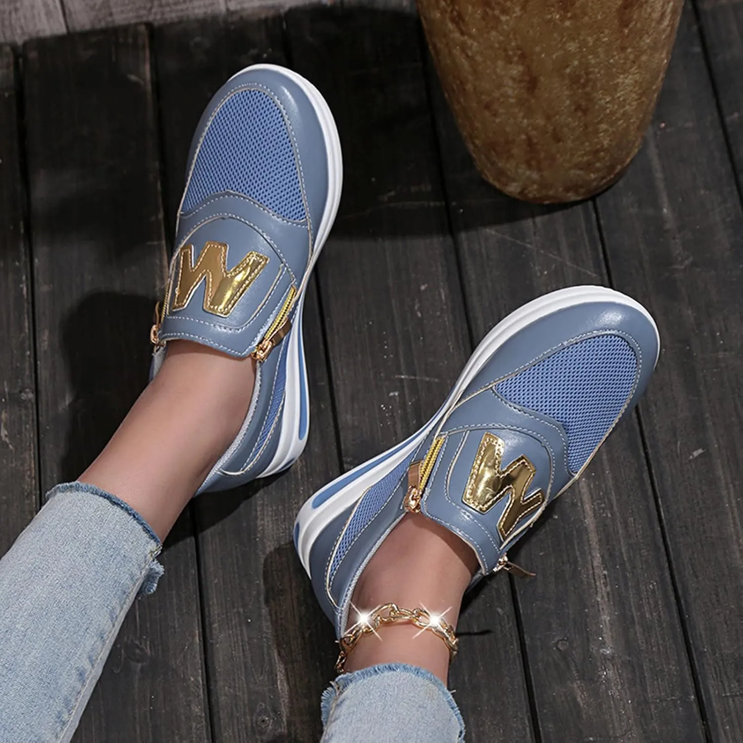 Womens Flat Slip On Sneakers Casual Walking Shoes Lightweight Canvas Comfortable Elastic Non Slip Loafers