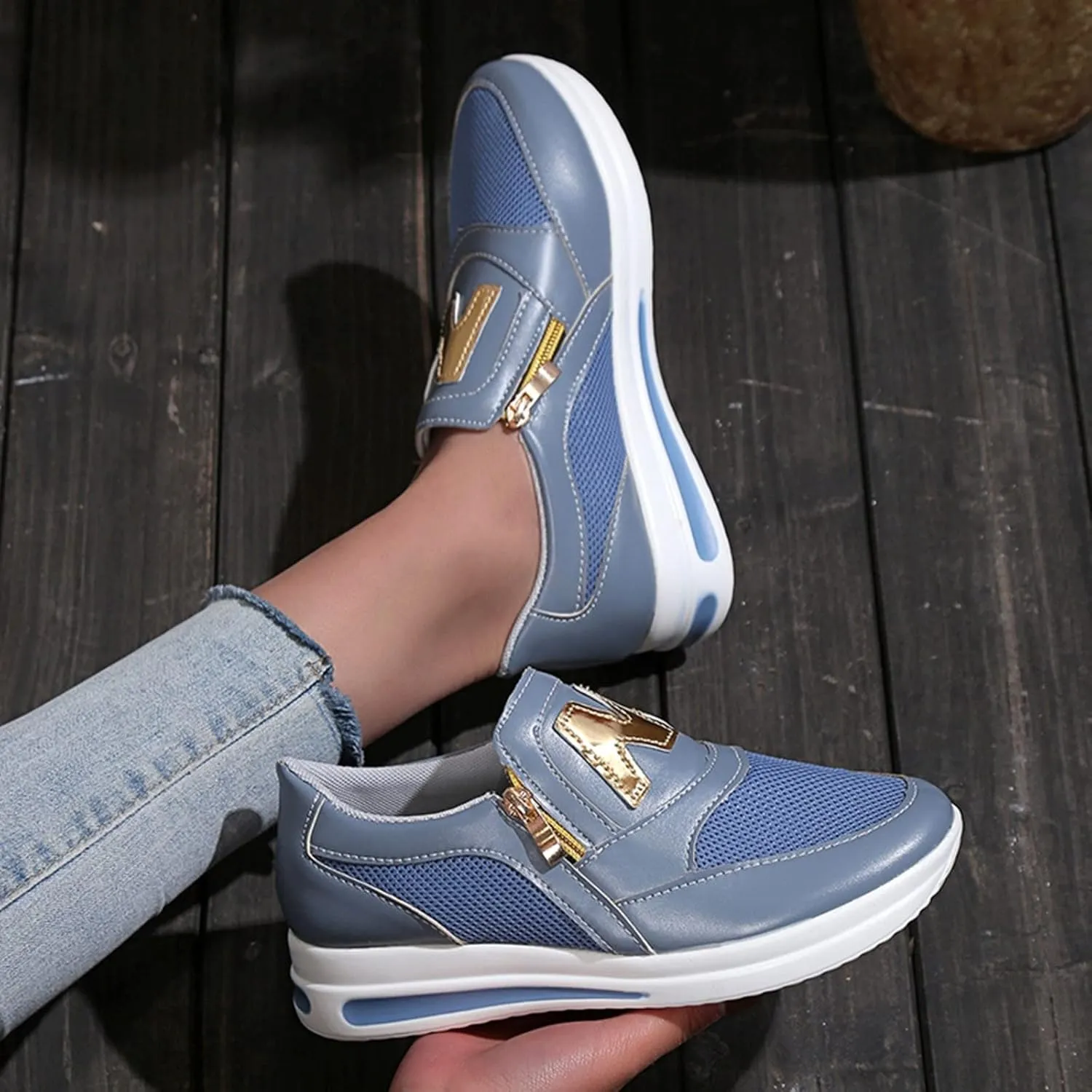 Womens Flat Slip On Sneakers Casual Walking Shoes Lightweight Canvas Comfortable Elastic Non Slip Loafers