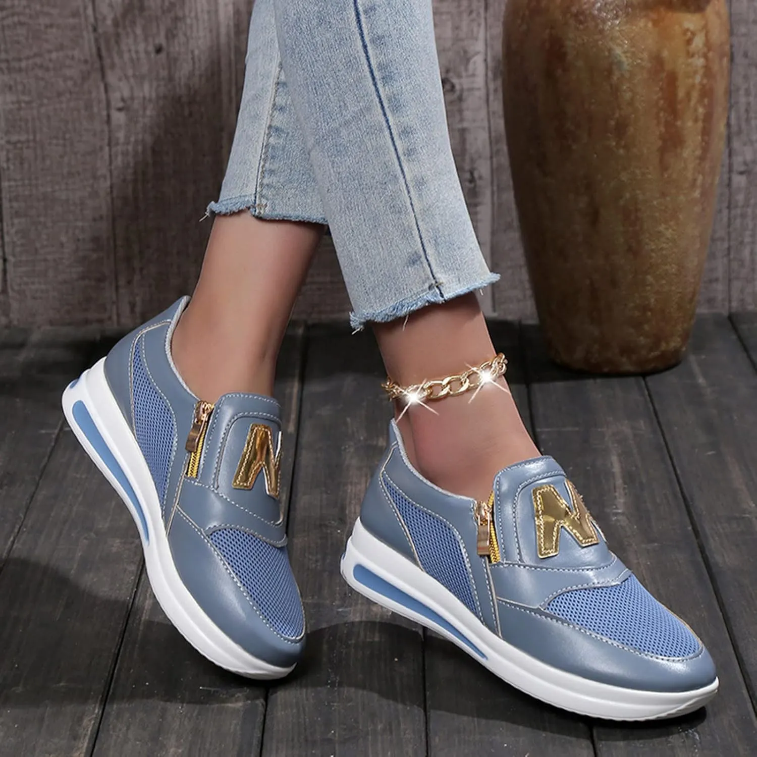 Womens Flat Slip On Sneakers Casual Walking Shoes Lightweight Canvas Comfortable Elastic Non Slip Loafers