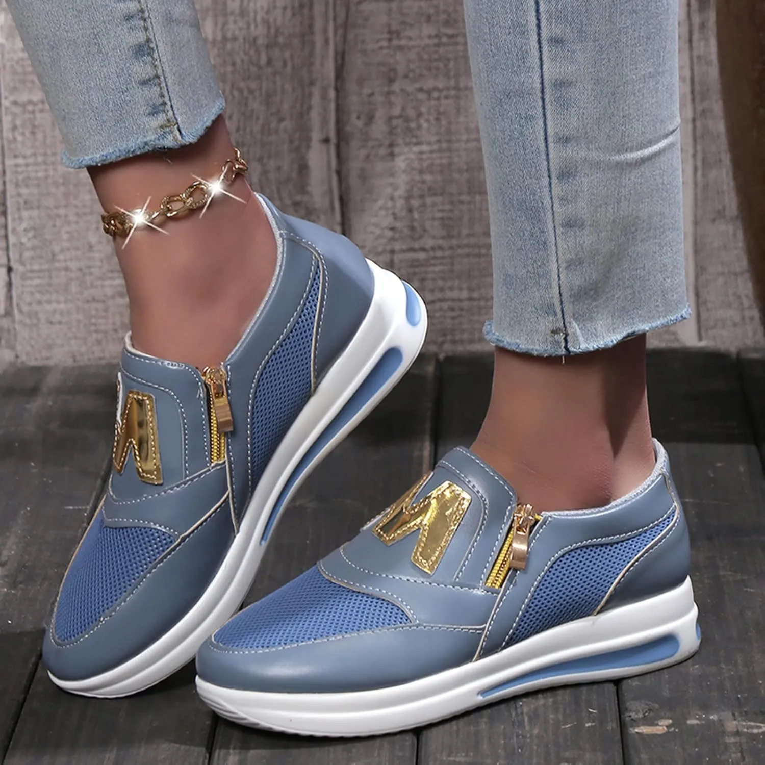 Womens Flat Slip On Sneakers Casual Walking Shoes Lightweight Canvas Comfortable Elastic Non Slip Loafers