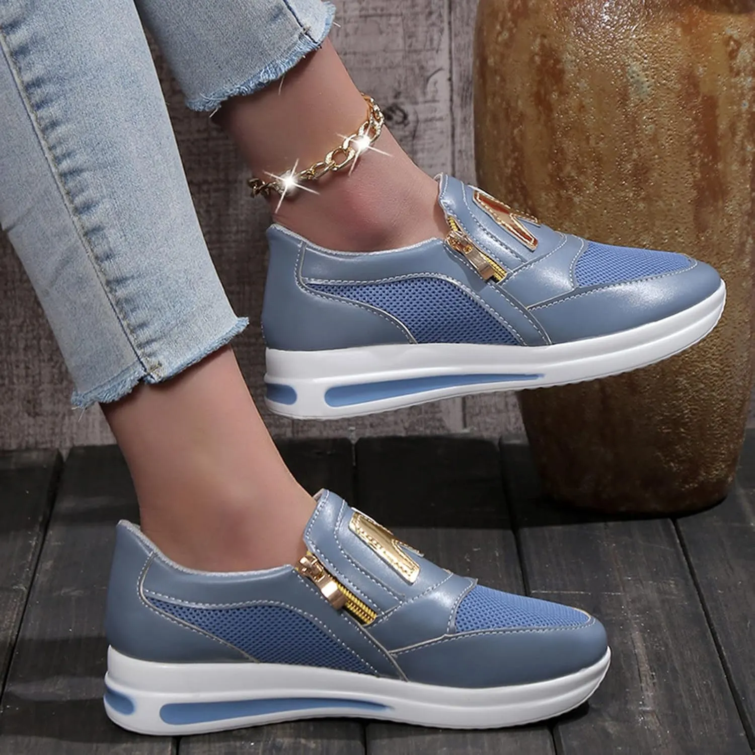 Womens Flat Slip On Sneakers Casual Walking Shoes Lightweight Canvas Comfortable Elastic Non Slip Loafers
