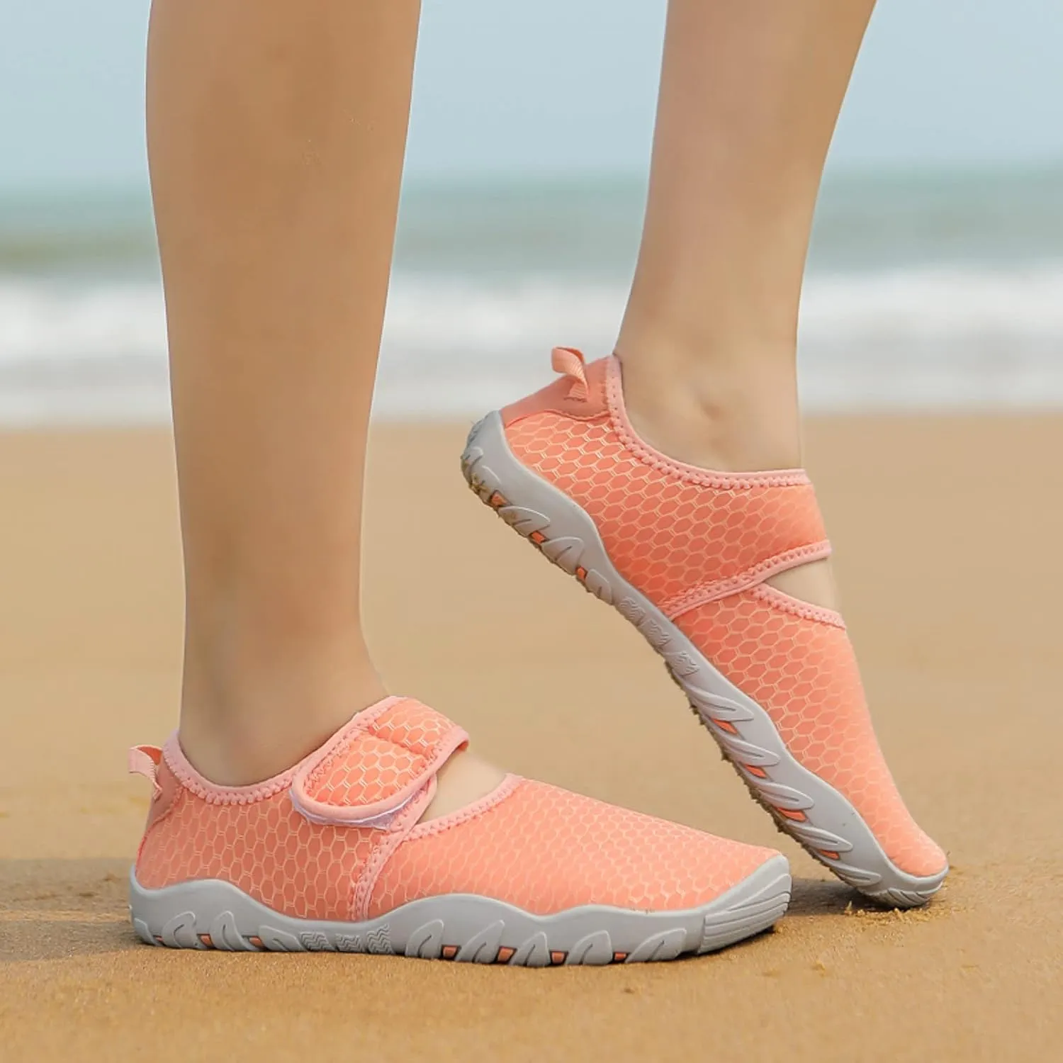Women's Grounded Footwear Solid Color Mesh Breathable Shoes Hook and Loop Wading Shoes Barefoot Minimalist Shoes