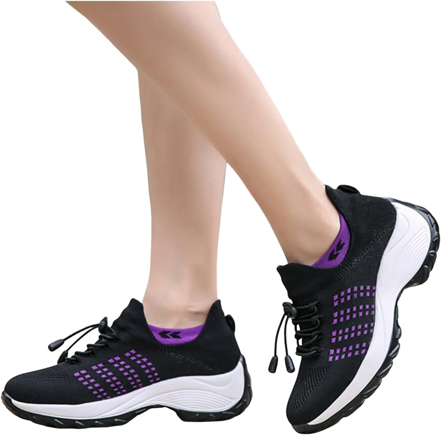 Women's Large Size High Elastic Breathable Shoes Trendy Lightweight Border Socks and Overshoes Lightweight Casual Sports Shoes Running Sneaker for Women