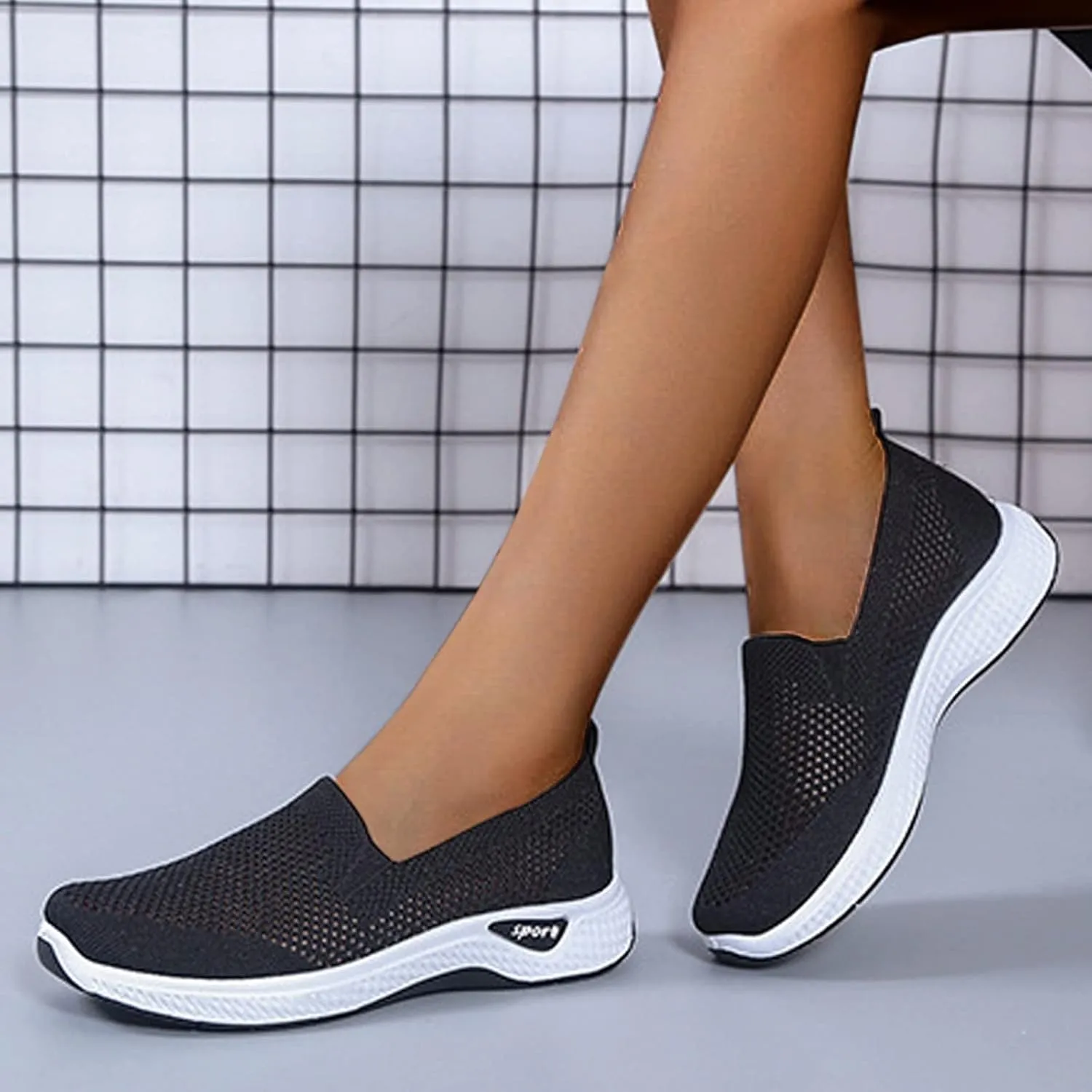Womens Non Slip Slip On Shoes Casual Walking Sneakers Lightweight Canvas Comfortable Flat Fashion Loafers