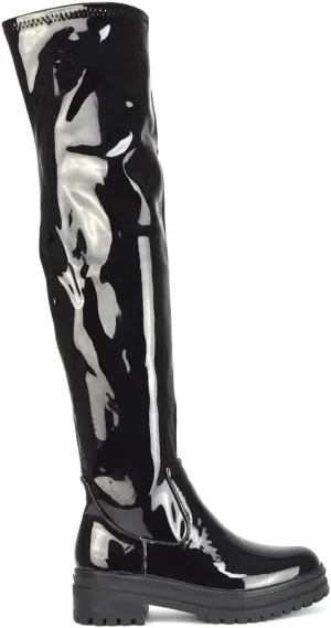 Womens Over The Knee Boots Ladies Chunky Sole Stretch Upper Thigh High Biker Long Shoes Size 3-8