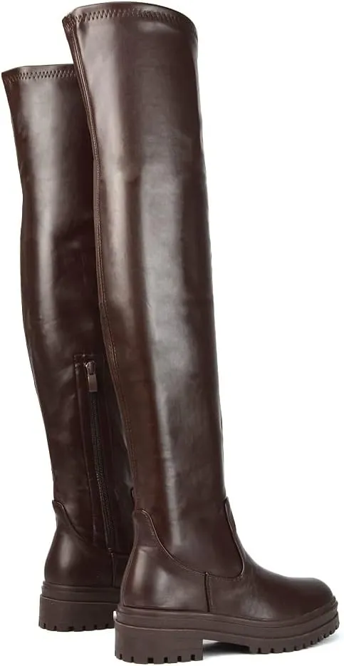 Womens Over The Knee Boots Ladies Chunky Sole Stretch Upper Thigh High Biker Long Shoes Size 3-8