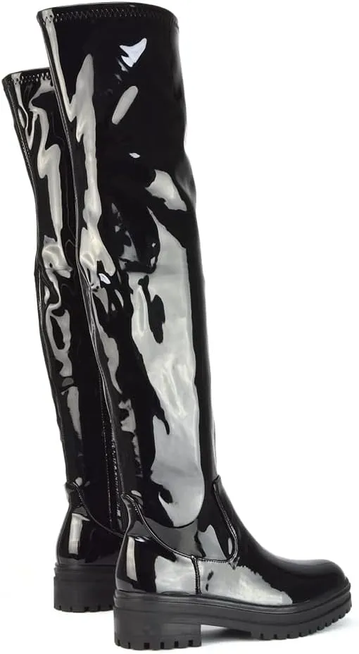 Womens Over The Knee Boots Ladies Chunky Sole Stretch Upper Thigh High Biker Long Shoes Size 3-8