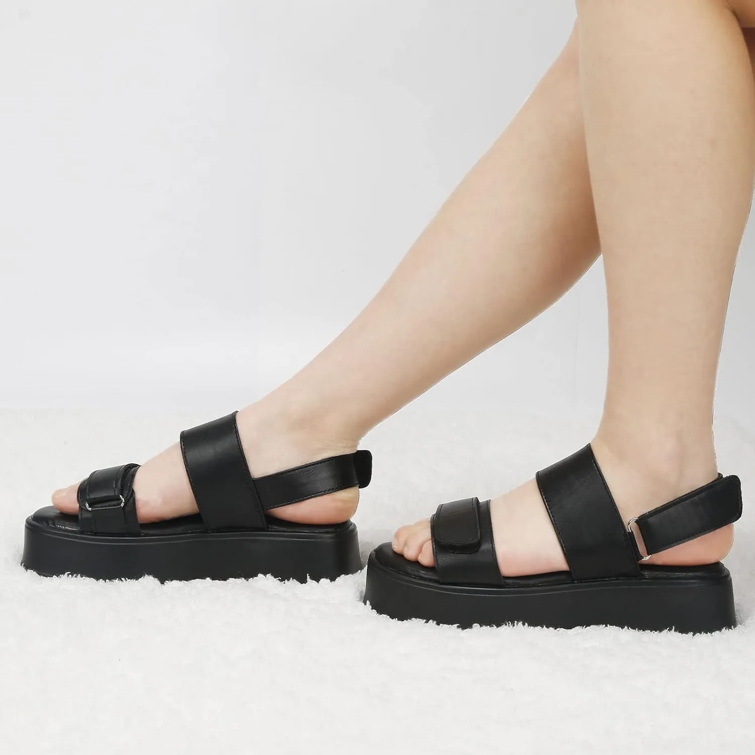Women's PLatform Sandals,Velcro Strap Flatform Sandals Open Toe Casual Low Wedges Sandal Two Band Summer Sandals