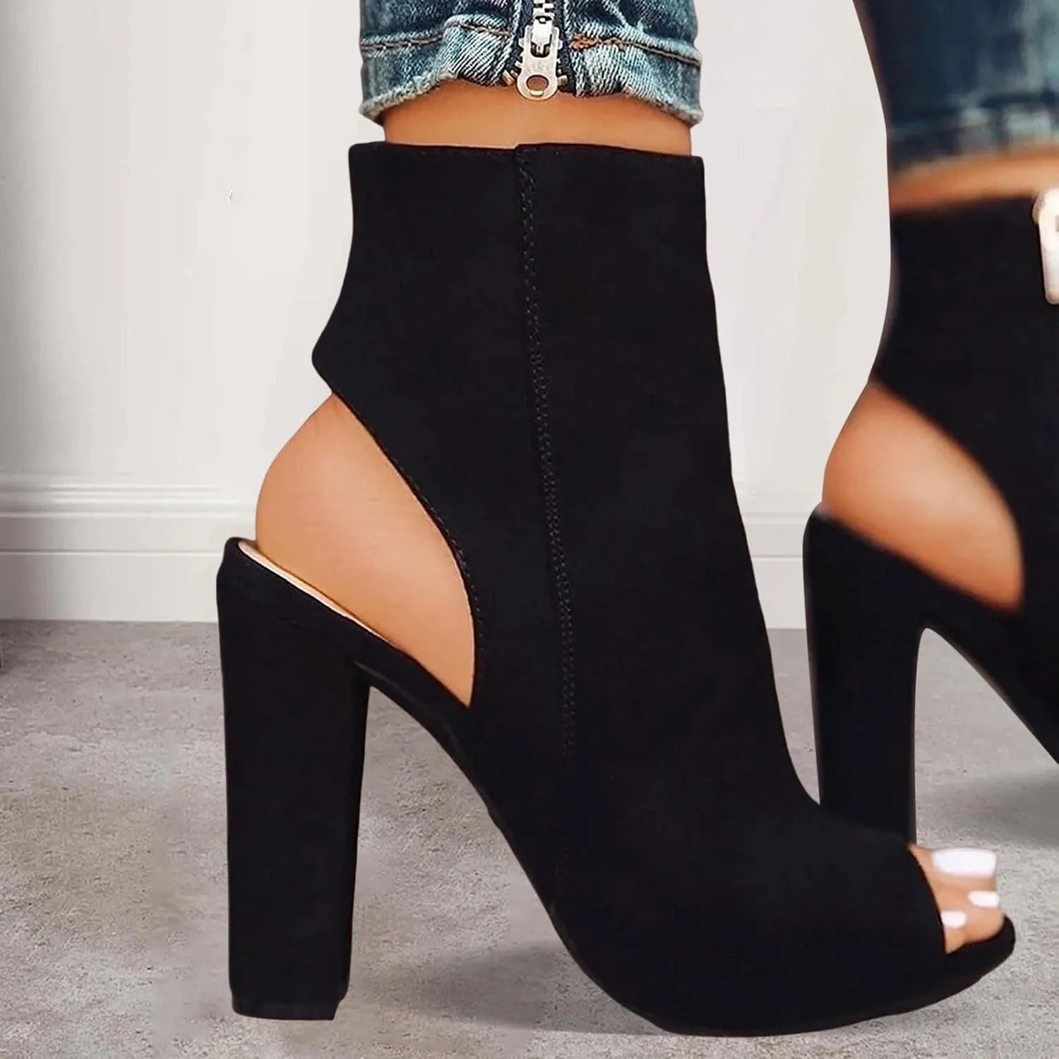 Women's Sandals Fish Heel Thick Zipper Mouth Heel High Fashion Shoes Side Women's Sandals Womens Wide Width Booties