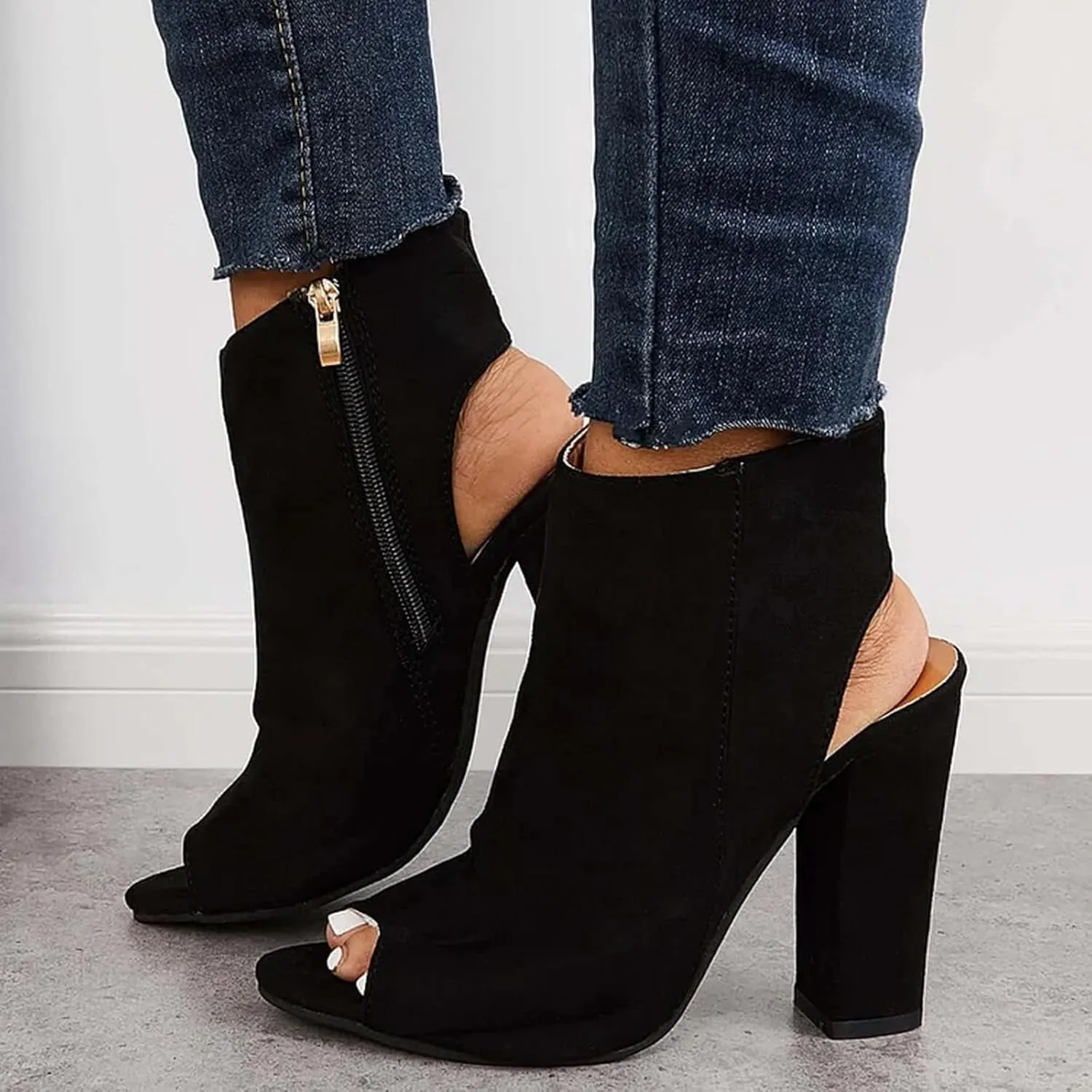 Women's Sandals Fish Heel Thick Zipper Mouth Heel High Fashion Shoes Side Women's Sandals Womens Wide Width Booties