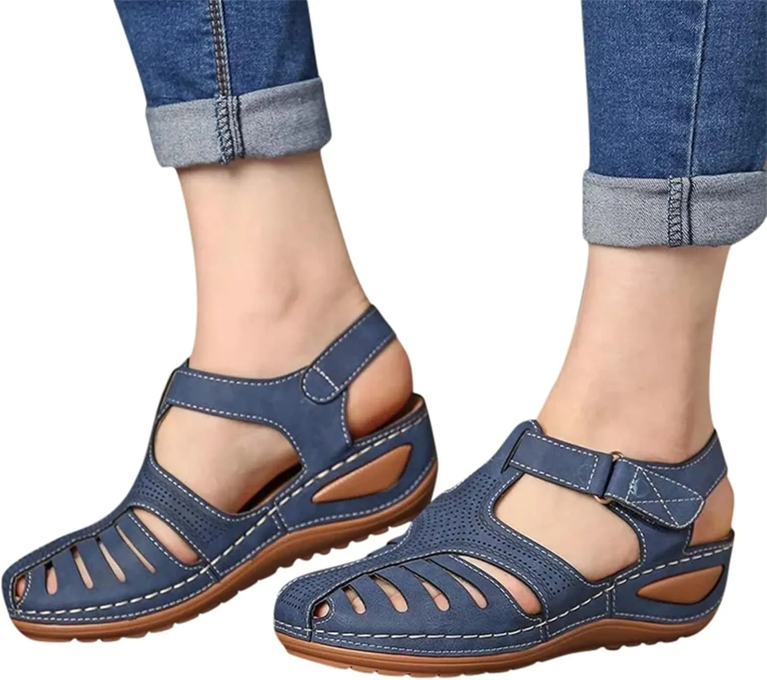 Women's Sandals with Arch Support and Back Strap Womens Orthopedic Flats Wedge Sandals Women Dressy Comfort Arch Support Sandals Chunky Sandals for Women Cushioned Sandals for Women