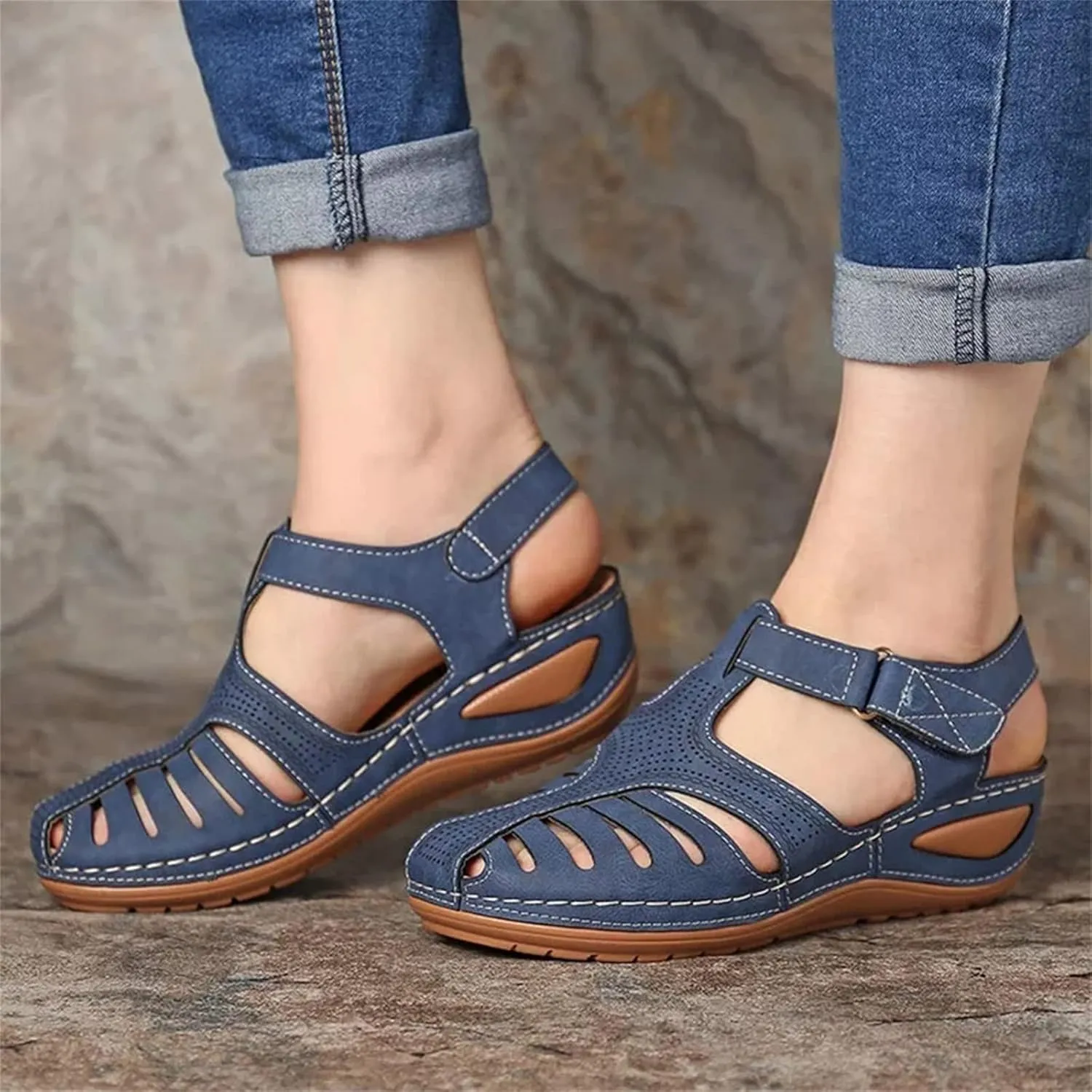 Women's Sandals with Arch Support and Back Strap Womens Orthopedic Flats Wedge Sandals Women Dressy Comfort Arch Support Sandals Chunky Sandals for Women Cushioned Sandals for Women