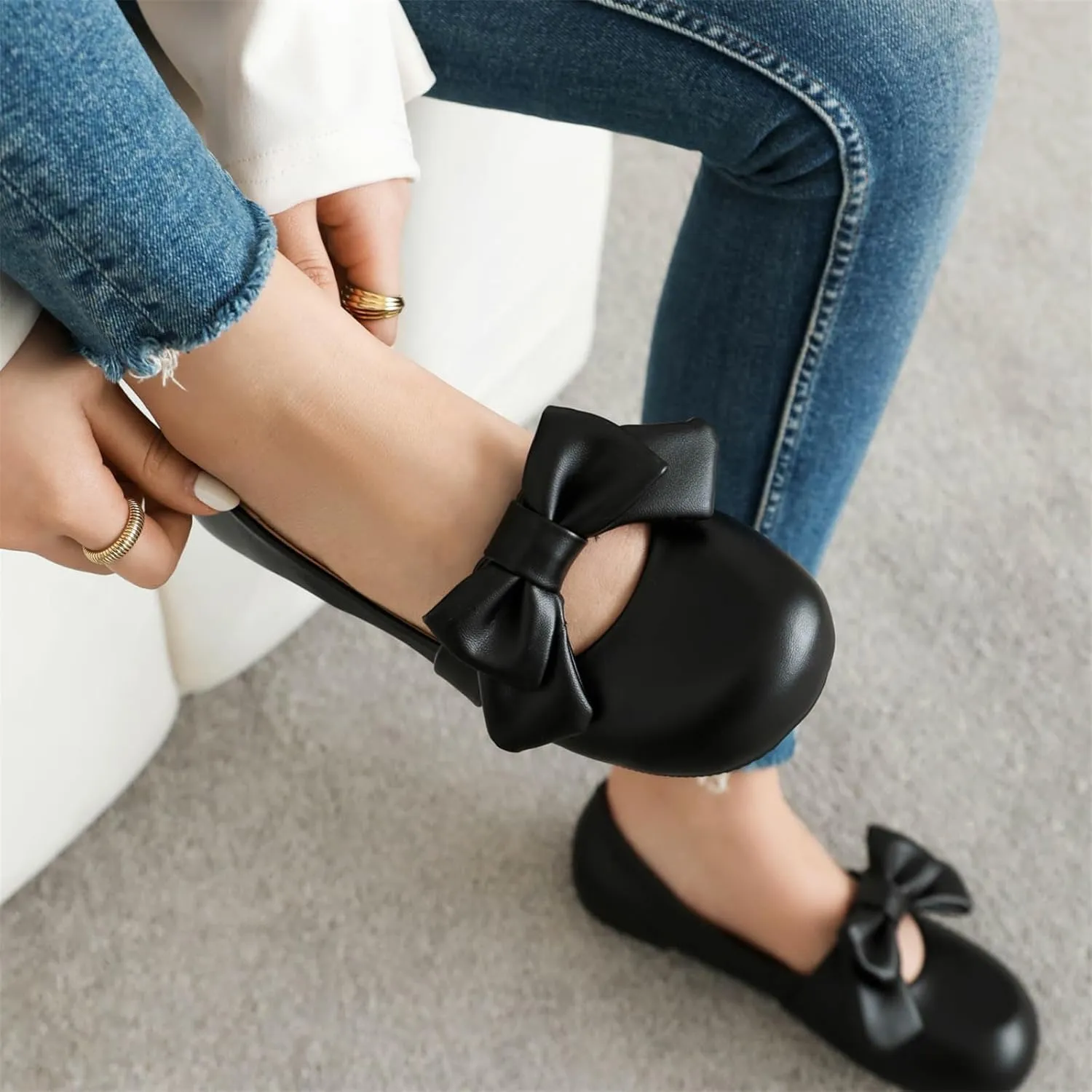 Women's Slip On Round Toe Flat Heel Lolita Shoes Sweet Cute Bow tie Hollow Out Princess Kawaii Shoes Party Pumps