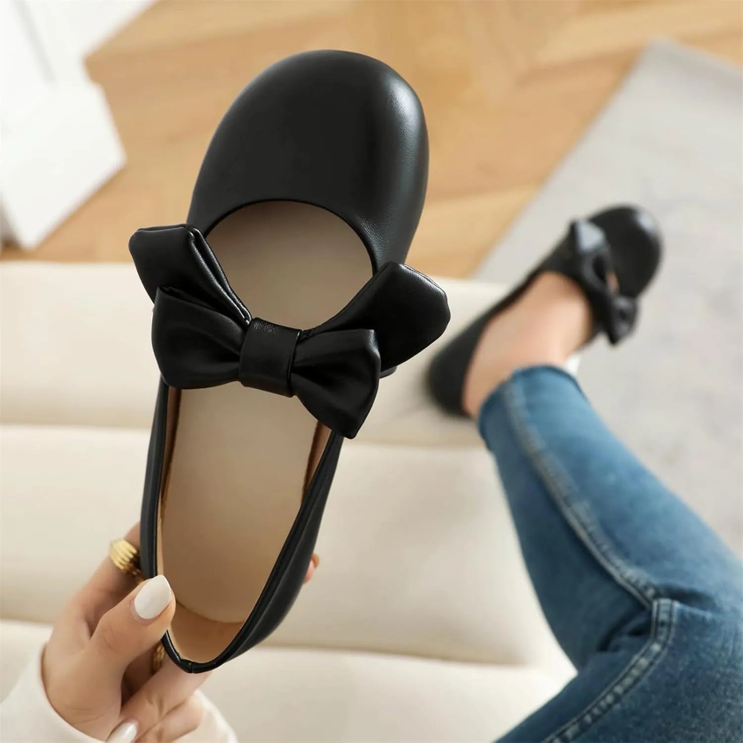Women's Slip On Round Toe Flat Heel Lolita Shoes Sweet Cute Bow tie Hollow Out Princess Kawaii Shoes Party Pumps
