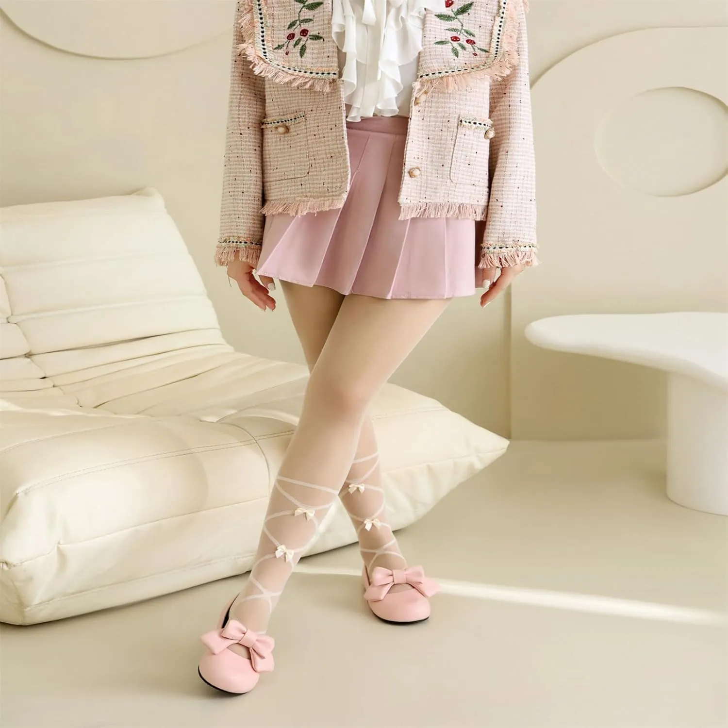 Women's Slip On Round Toe Flat Heel Lolita Shoes Sweet Cute Bow tie Hollow Out Princess Kawaii Shoes Party Pumps