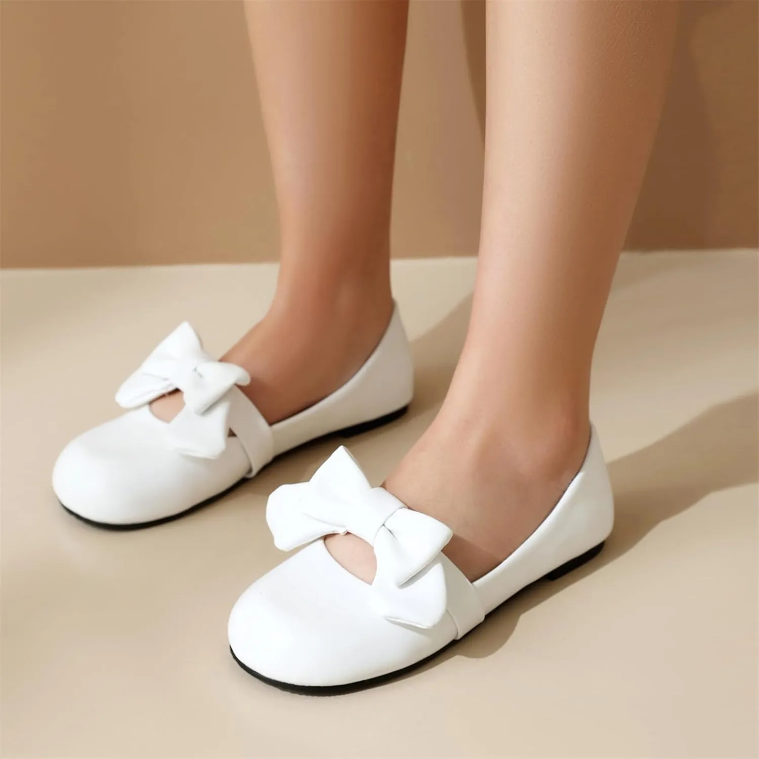 Women's Slip On Round Toe Flat Heel Lolita Shoes Sweet Cute Bow tie Hollow Out Princess Kawaii Shoes Party Pumps